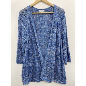 Kim Rogers Cardigan Sweater Open Front Crochet Knit 3/4 Sleeve Blue Womens 1X